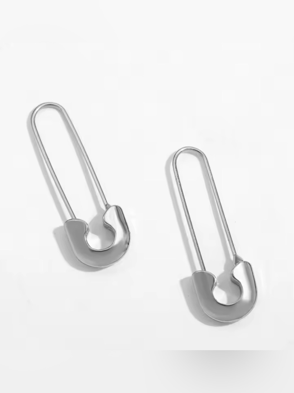 Modern Silver Safety Pin Drop Earrings